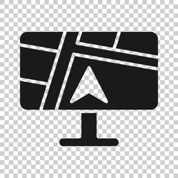 Computer navigation icon in flat style. Monitor pin gps vector illustration o Stock Illustration