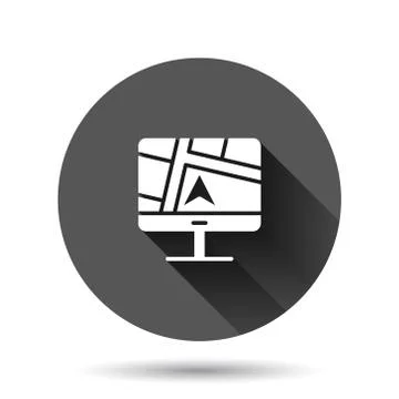 Computer navigation icon in flat style. Monitor pin gps vector illustration o Ilustración de archivo