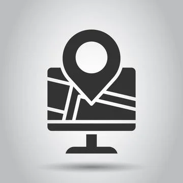 Computer navigation icon in flat style. Monitor pin gps vector illustration o Stock Illustration