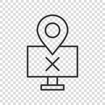 Computer navigation icon in flat style. Monitor pin gps vector illustration o Stock Illustration