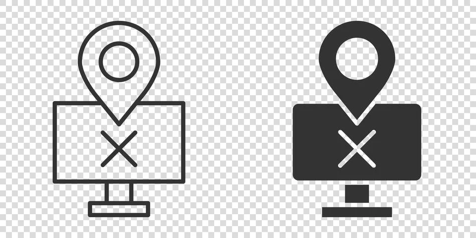 Computer navigation icon in flat style. Monitor pin gps vector illustration o Stock Illustration