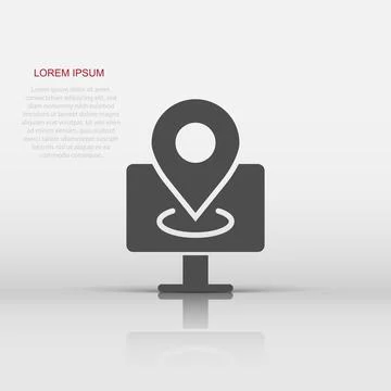 Computer navigation icon in flat style. Monitor pin gps vector illustration.. 스톡 일러스트