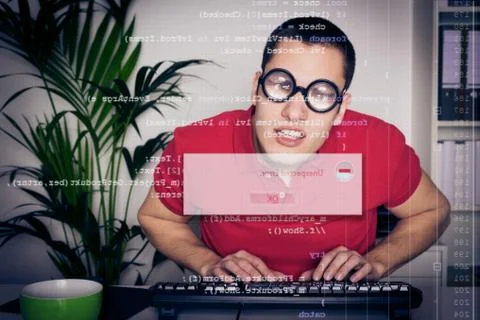 Computer Nerd With Screen Stockfoto's