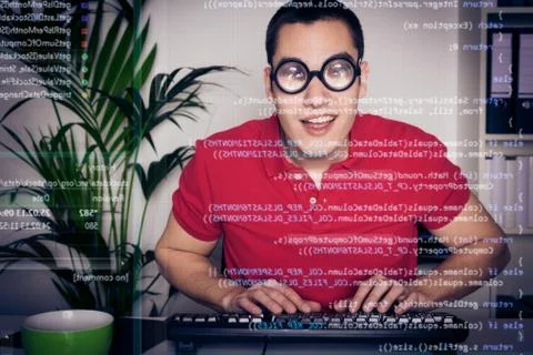 Computer Nerd With Screen Stock Photos