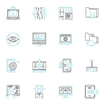 Computer nerk linear icons set. Ethernet, LAN, WLAN, Router, Switch, Hub Illustrazione stock