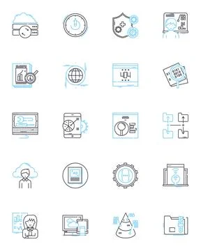 Computer nerk linear icons set. Ethernet, LAN, WLAN, Router, Switch, Hub Illustrazione stock