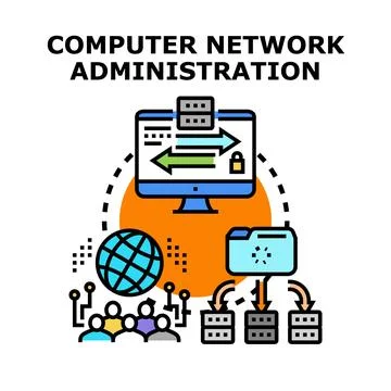 Computer network administration managing data flow security 스톡 일러스트