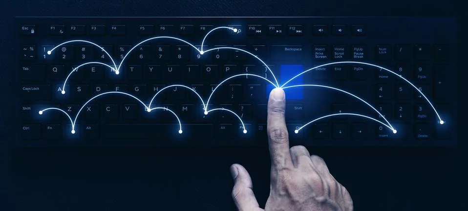 Computer network and connection, Hand press on computer keyboard Stock Photos