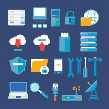 Computer network and database flat icon Stock Illustration