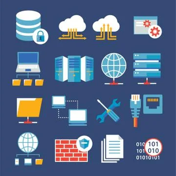 Computer network and database flat icon Illustrazione stock