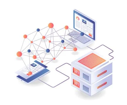 Computer network and smartphone server Stock Illustration