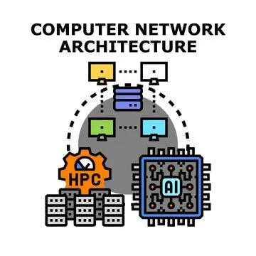 Computer network architecture with artificial intelligence concept Illustrazione stock