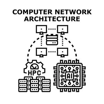 Computer network architecture with artificial intelligence concept Illustrazione stock