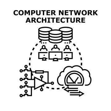 Computer network architecture illustrating interconnected users accessing cen Stock Illustration