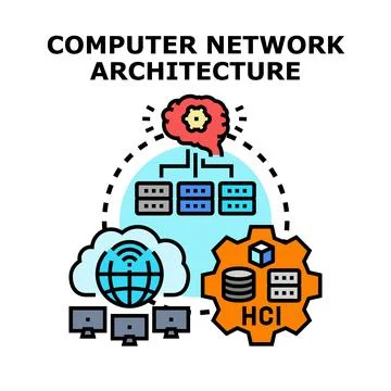 Computer network architecture system connecting data and devices イラスト素材