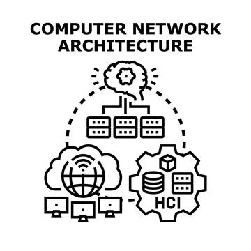 Computer network architecture system connecting data and devices Stock Illustration