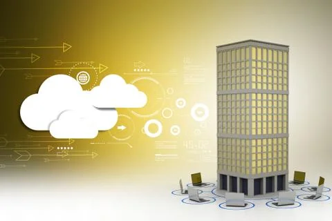 Computer network around the building in colour back ground Ilustración de archivo