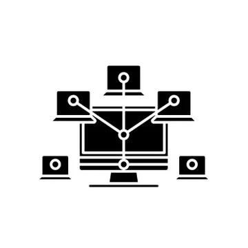 Computer network black icon, vector sign on isolated background. Computer Stock Illustration