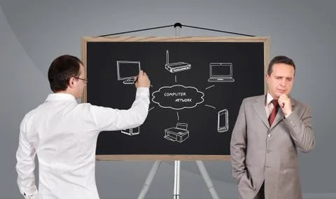 Computer network on blackboard 스톡 일러스트