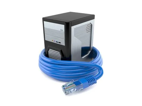 Computer with network cable Illustrazione stock