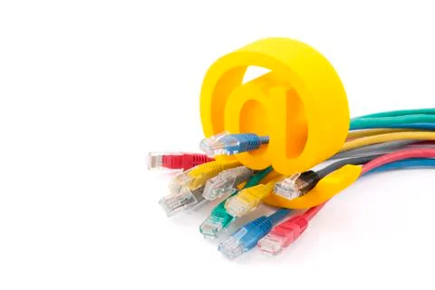 Computer network cables and email symbol with clipping path Stock Photos