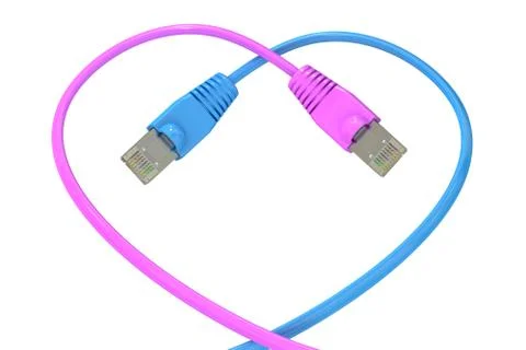 Computer network cables in the heart-shaped, 3D rendering 스톡 일러스트