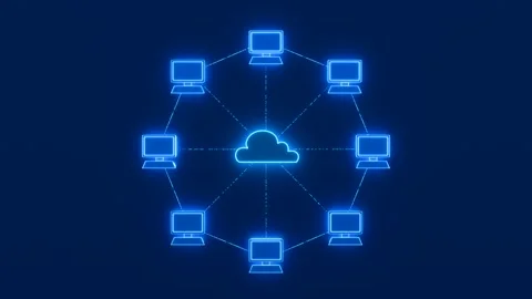 Computer network with a central cloud server. Stock Footage 303000526