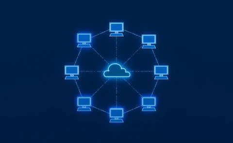  Computer network with a central cloud server. Computer network with a cen... Foto stock