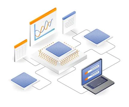 Computer network chip data analysis Stock Illustration