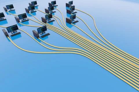 Computer network, cloud computing concept on blue background. Digital 3D rend Stock Illustration