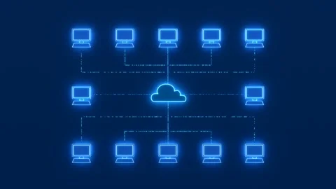 Computer network, cloud computing, data, transfer, digital connections. Stock Footage 303000553