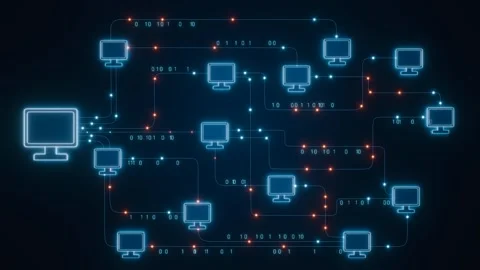 Computer network, communication, server, data exchange. Stock Footage 303561578