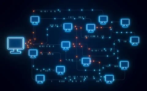  Computer network, communication, server, data exchange. Computer network,... Stock Photos