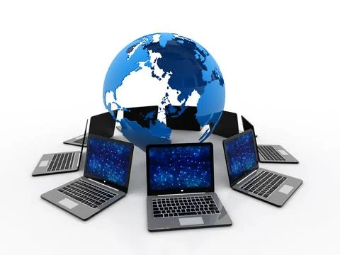 Computer network, Computer network with Globe on white background Stock Illustration