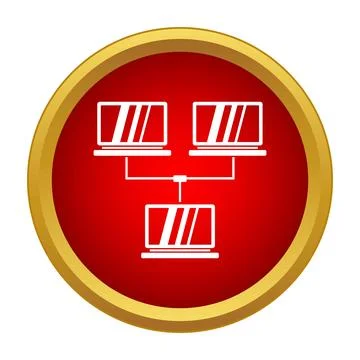 Computer network connecting laptops for data sharing icon Stock Illustration