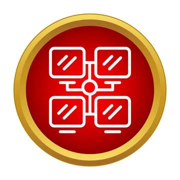 Computer network connecting multiple desktop monitors icon Stock Illustration
