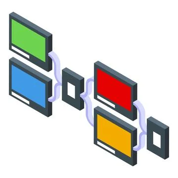 Computer network connecting multiple devices isometric illustration 스톡 일러스트