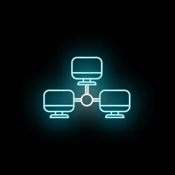Computer network connecting multiple devices with neon glow Stock Illustration