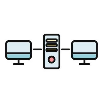 Computer network connecting workstations with central server Stock Illustration