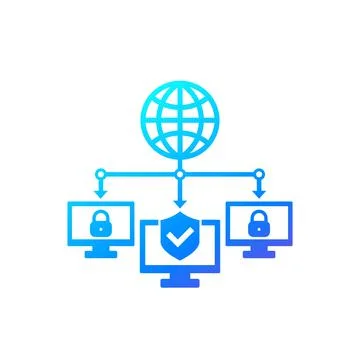 Computer network, cybersecurity technologies icon Illustrazione stock