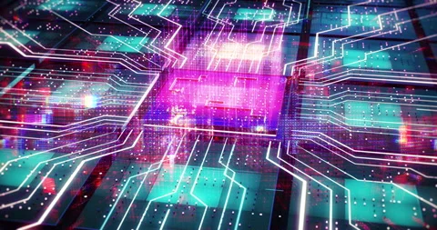 Computer Network Data Flow Futuristic Technology Visualization. Stock Footage 327653714