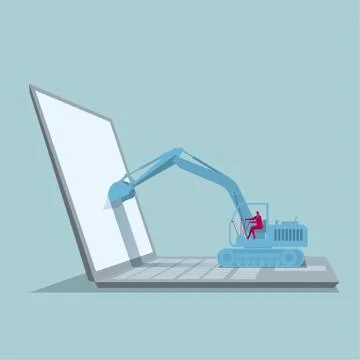 Computer network design. A combination of excavators and computers. 스톡 일러스트