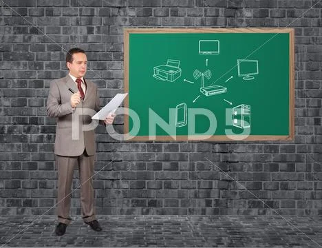 Computer network on desk Stock Illustration