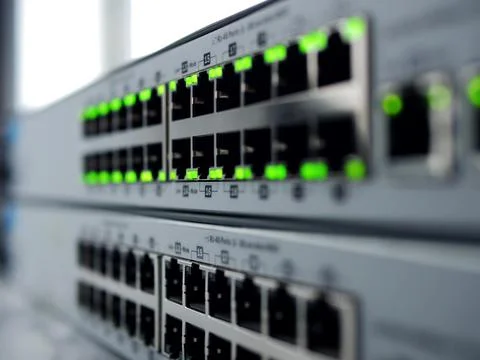 Computer network Ethernet switch ports medium shot Stock Photos