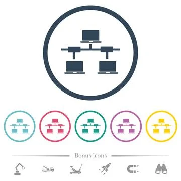 Computer network flat color icons in round outlines Illustrazione stock