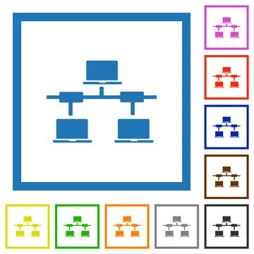 Computer network flat framed icons Ilustración de archivo