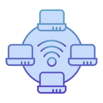 Computer network flat icon. Laptop networking blue icons in trendy flat style イラスト素材