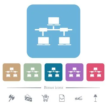 Computer network flat icons on color rounded square backgrounds Stock Illustration