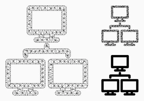 Computer Network Group Vector Mesh Wire Frame Model and Triangle Mosaic Icon Stock Illustration