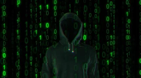 Computer network hacker with binary code Illustrazione stock